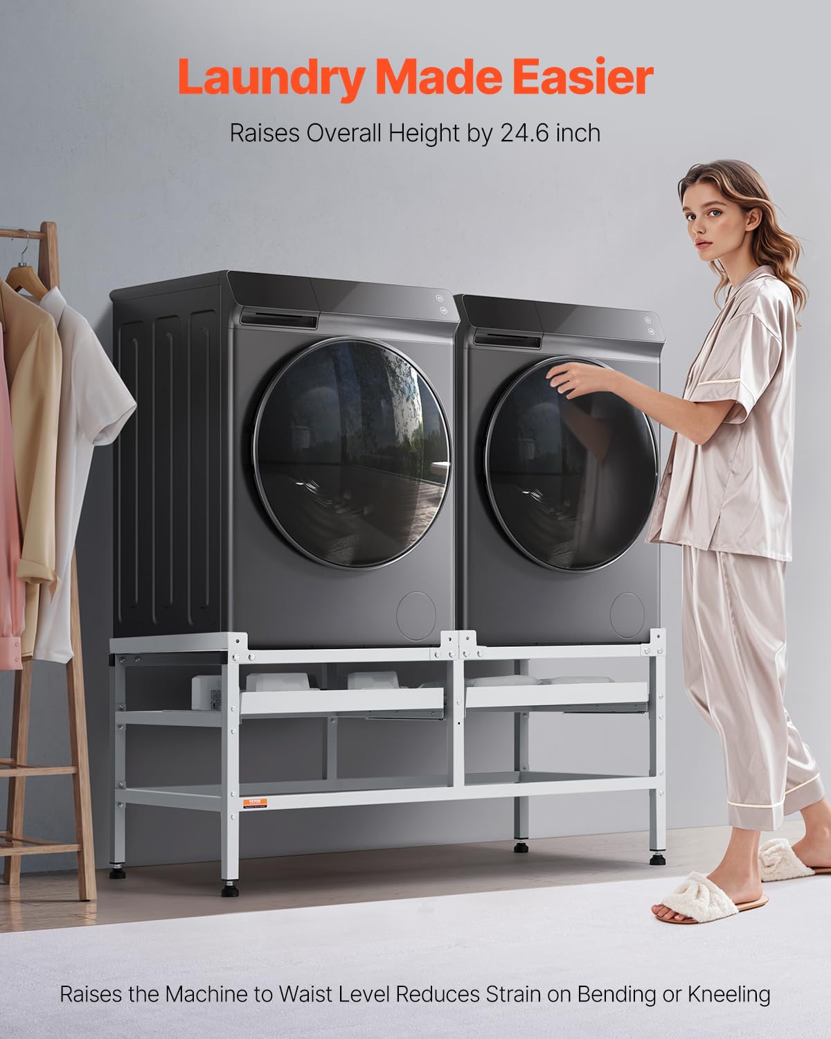 VEVOR Soporte para lavadora de 1230x635 mm Pedestal para Lavadora de Hierro Capacidad de Carga de 267kg Base de Pedestal para Lavadora y Secadora con Bandejas Dobles para Levantar Lavadoras