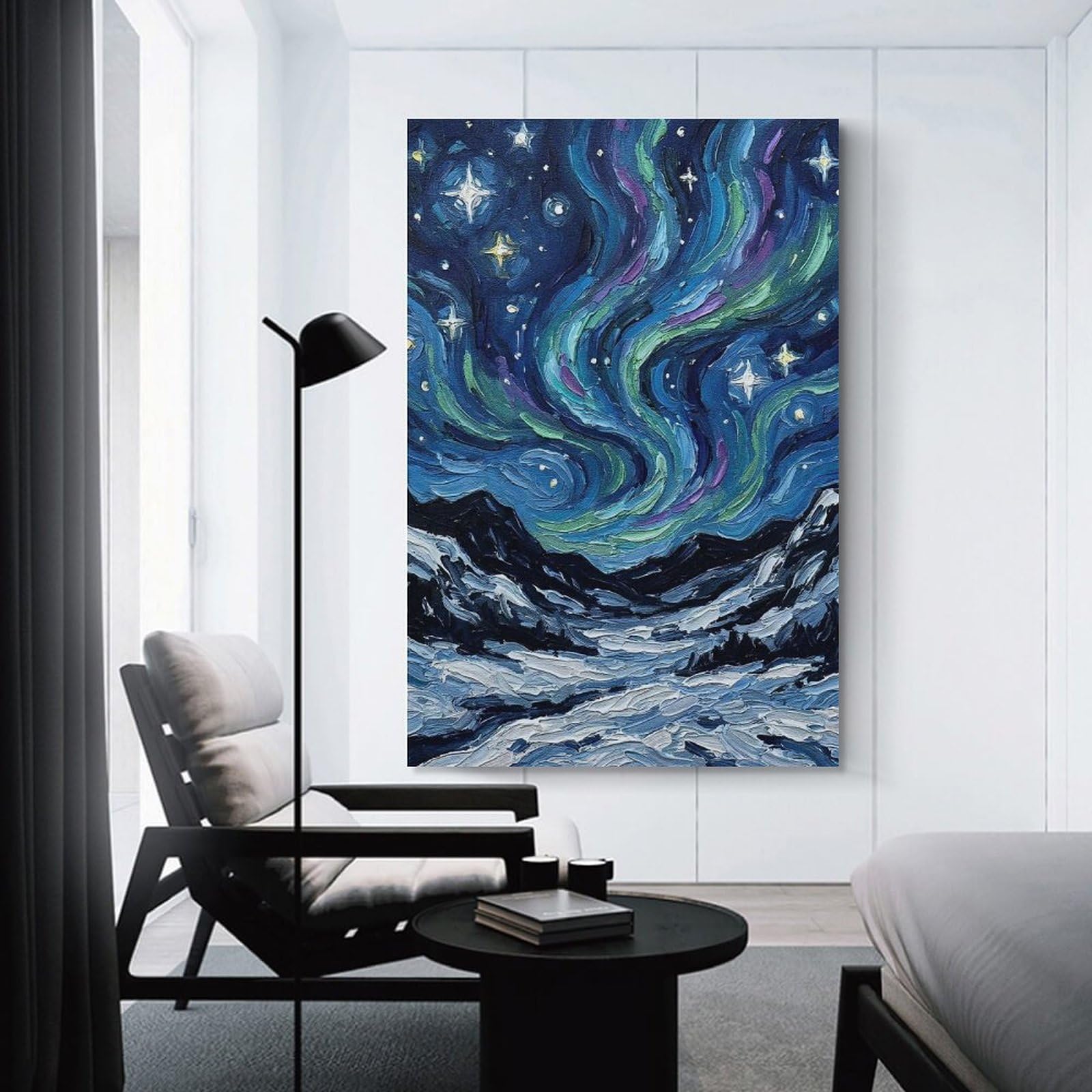Junmoney Aurora Borealis Over Snowy Mountains Room Decor Wall Art 20x30inch(50x75cm), for Bedroom Walls, Guest Spaces Or Lounges, An Easy Wall Refresh for Bedrooms
