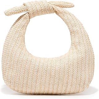 Knotted Straw Clutch Purse Bow Summer Beach Bag Dumpling Evening Handbag