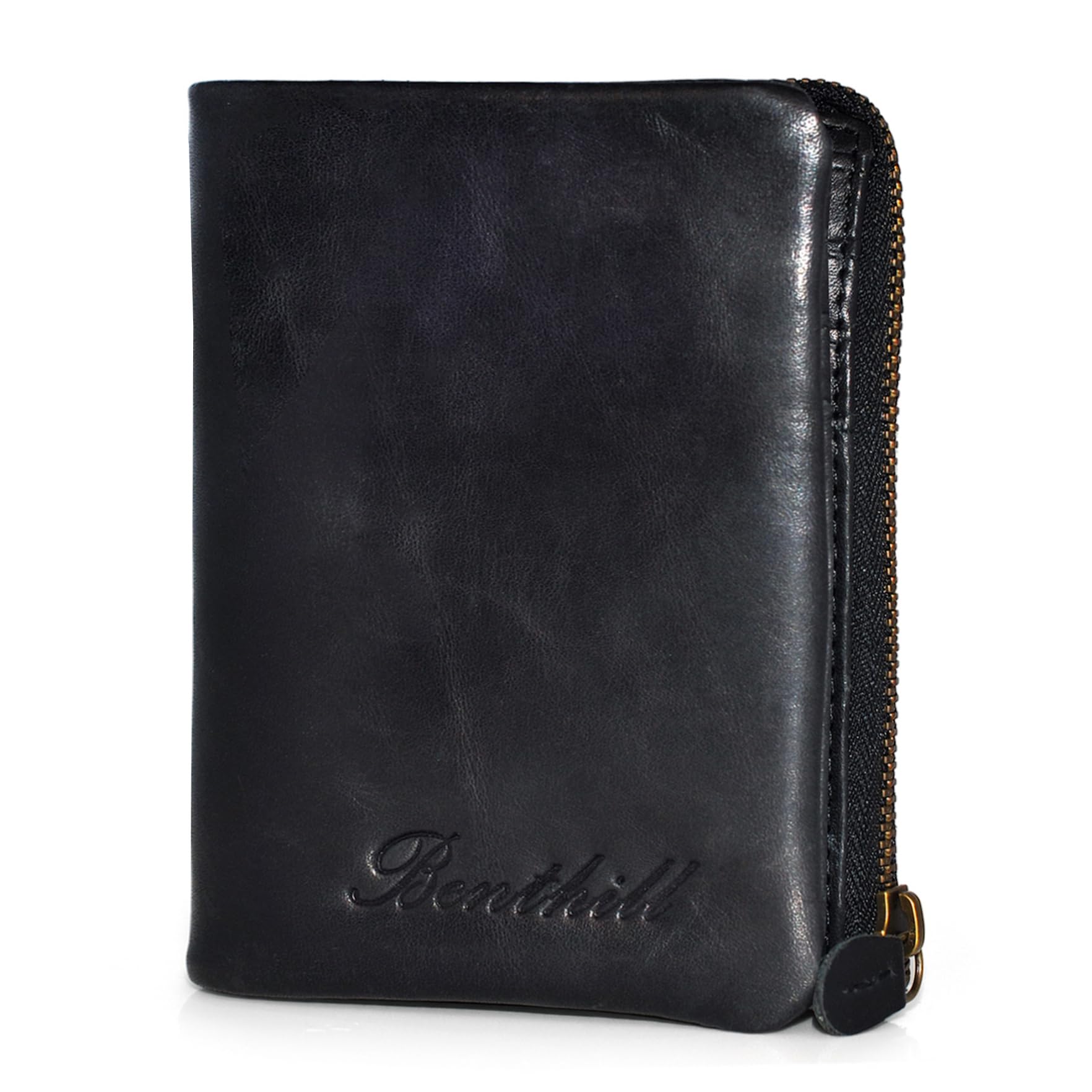 Benthill Mały portfel z prawdziwej skóry - damski portmonetka z ochroną RFID - 6 przegródek na karty - Slim-Wallet w zestawie z pudełkiem upominkowym, czarny, S, Vintage