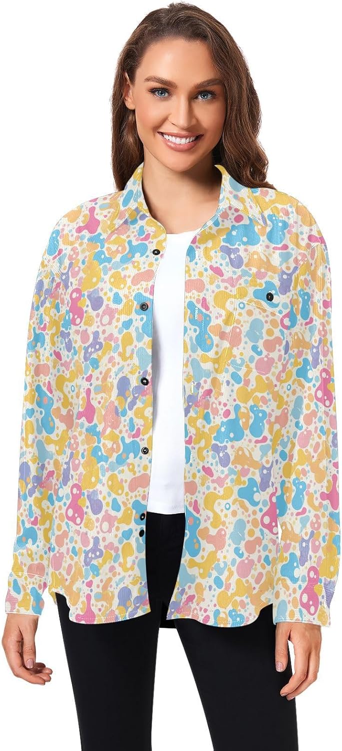 KLL Hand Drawing Camouflage Wavy Women's Men's Regular-Fit Rugby Shirts Beach Long Sleeve Blouses