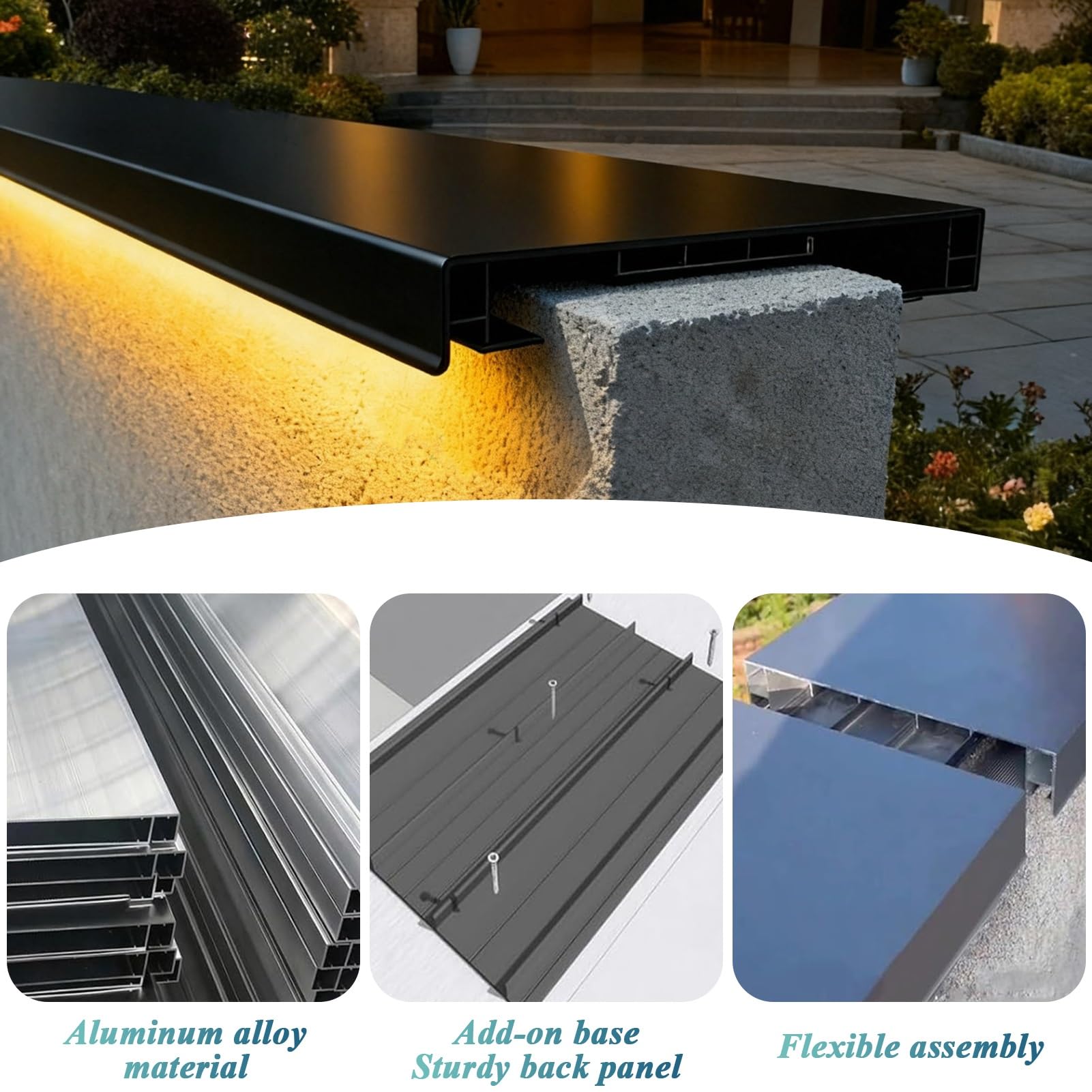 Tapas de Aluminio de Remate de Muro de Parapeto para Patio Villa Terraza | Placa de Cubierta Superior para Renovación de Muros de Ladrillo, Hormigón y Piedra con Goterón(L 78.7",W 7 3/8")