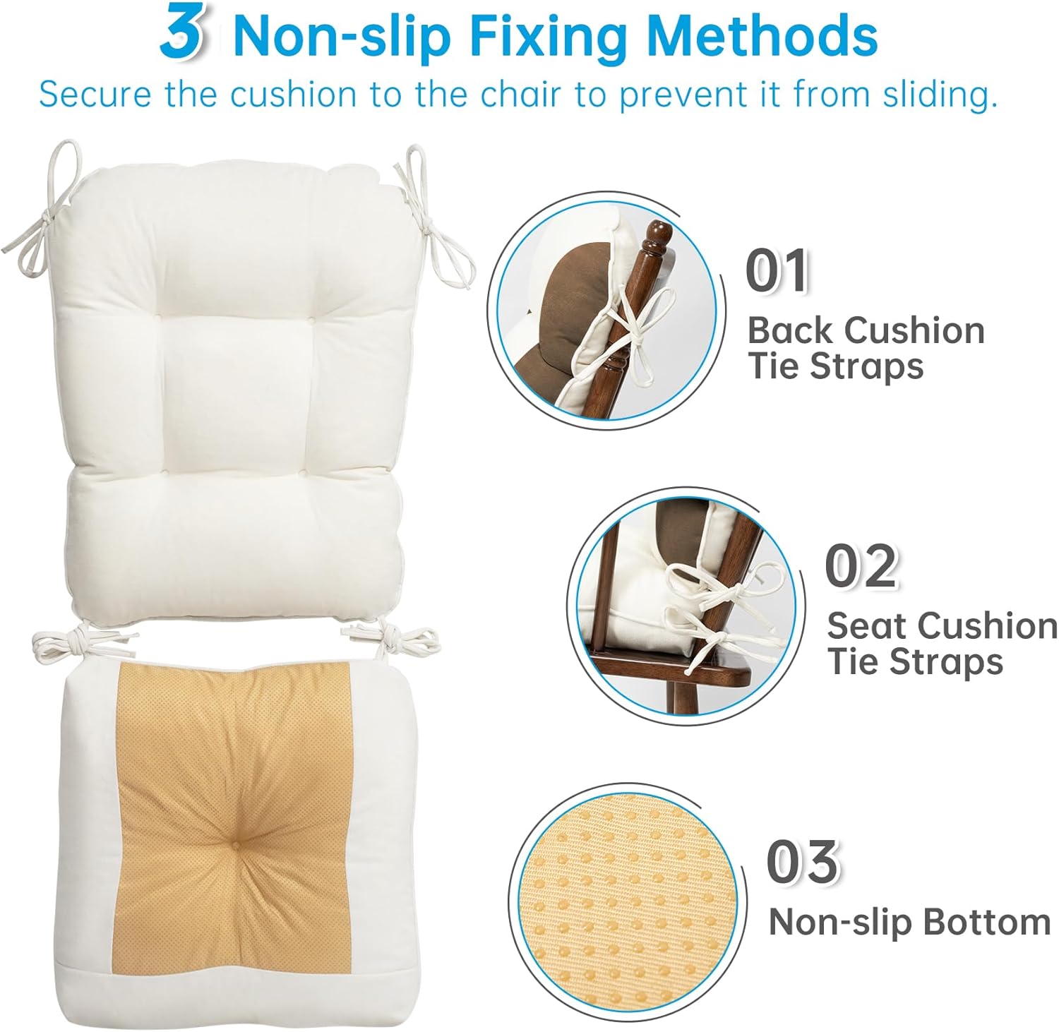 Rocking Chair Cushions Set - Non-Slip Adirondack Chair Cushions with Ties Indoor/Outdoor Rocking Chair Pad for Living Room, Bedroom, Balcony, Office