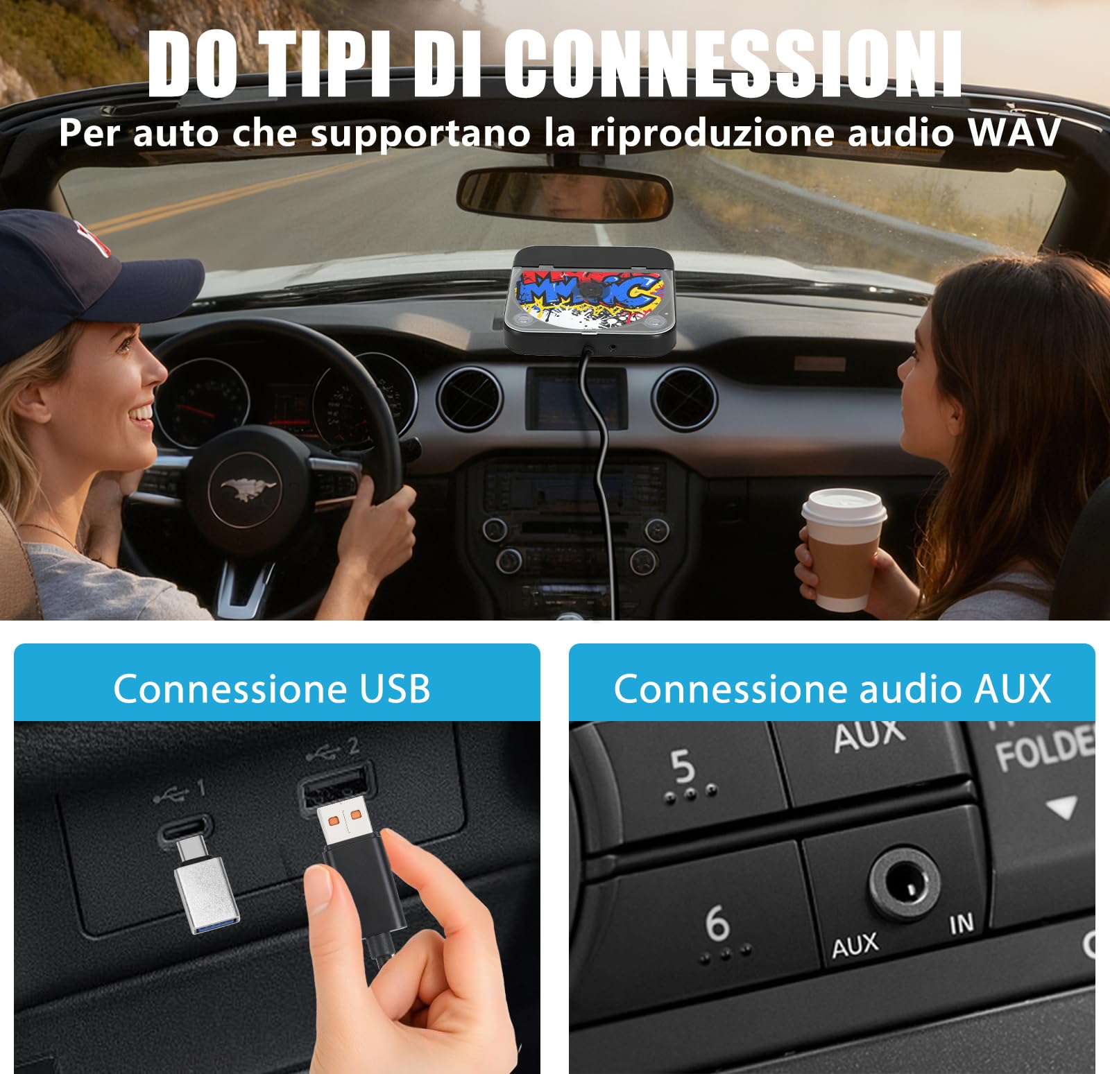 Lettore CD portatile per auto, Plug and Play, con porta USB e AUX, prolunga USB, lettore CD musicale