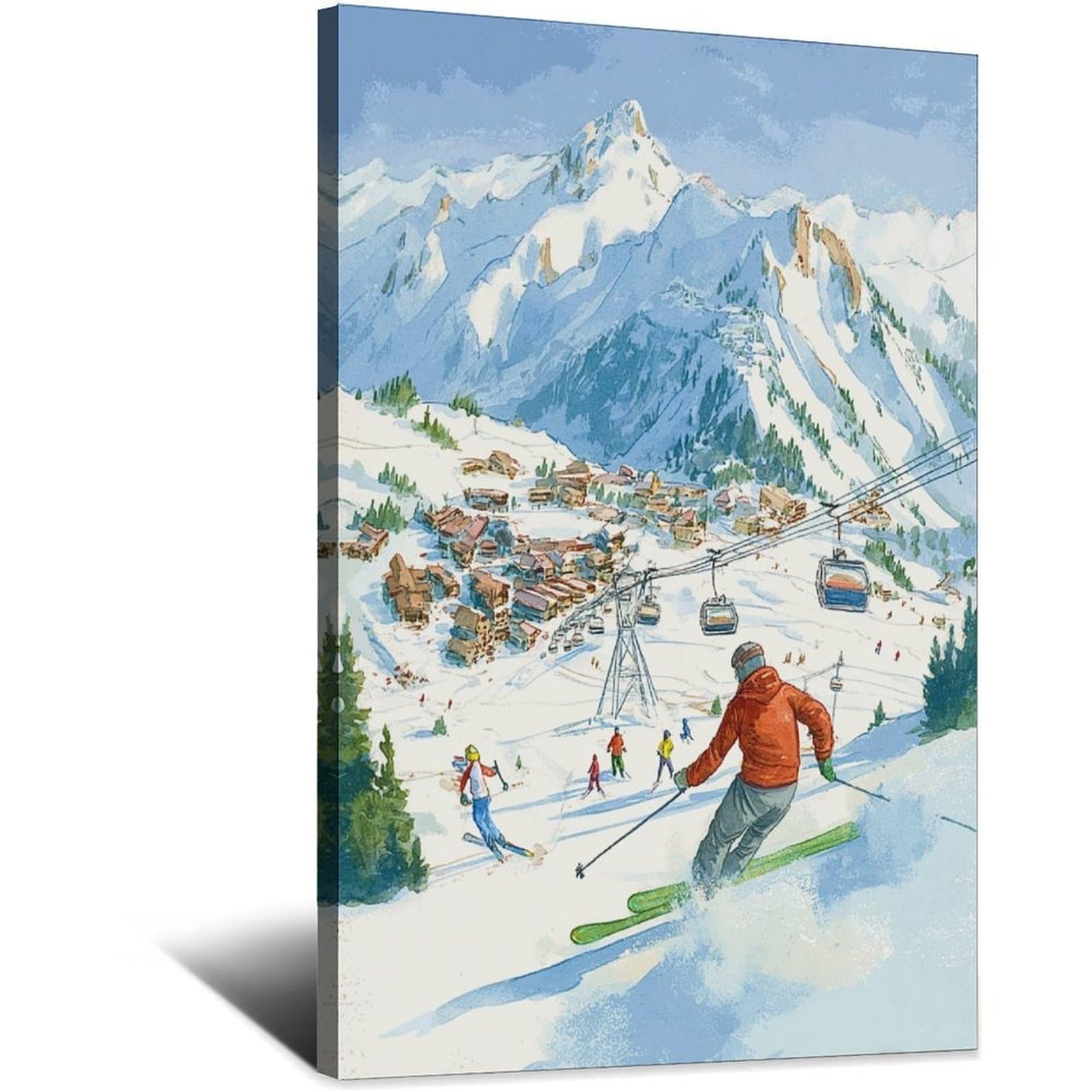 Tignes France Ski Poster 24x36inch(60x90cm) Vintage Watercolor Canvas Art