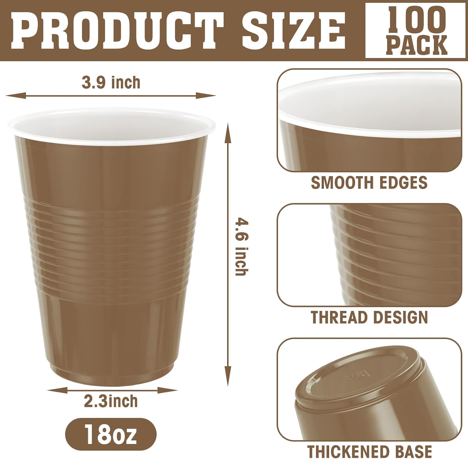 18 oz Brown Plastic Cups, 100 Pack Brown Cups Disposable for Party Supplies image 2