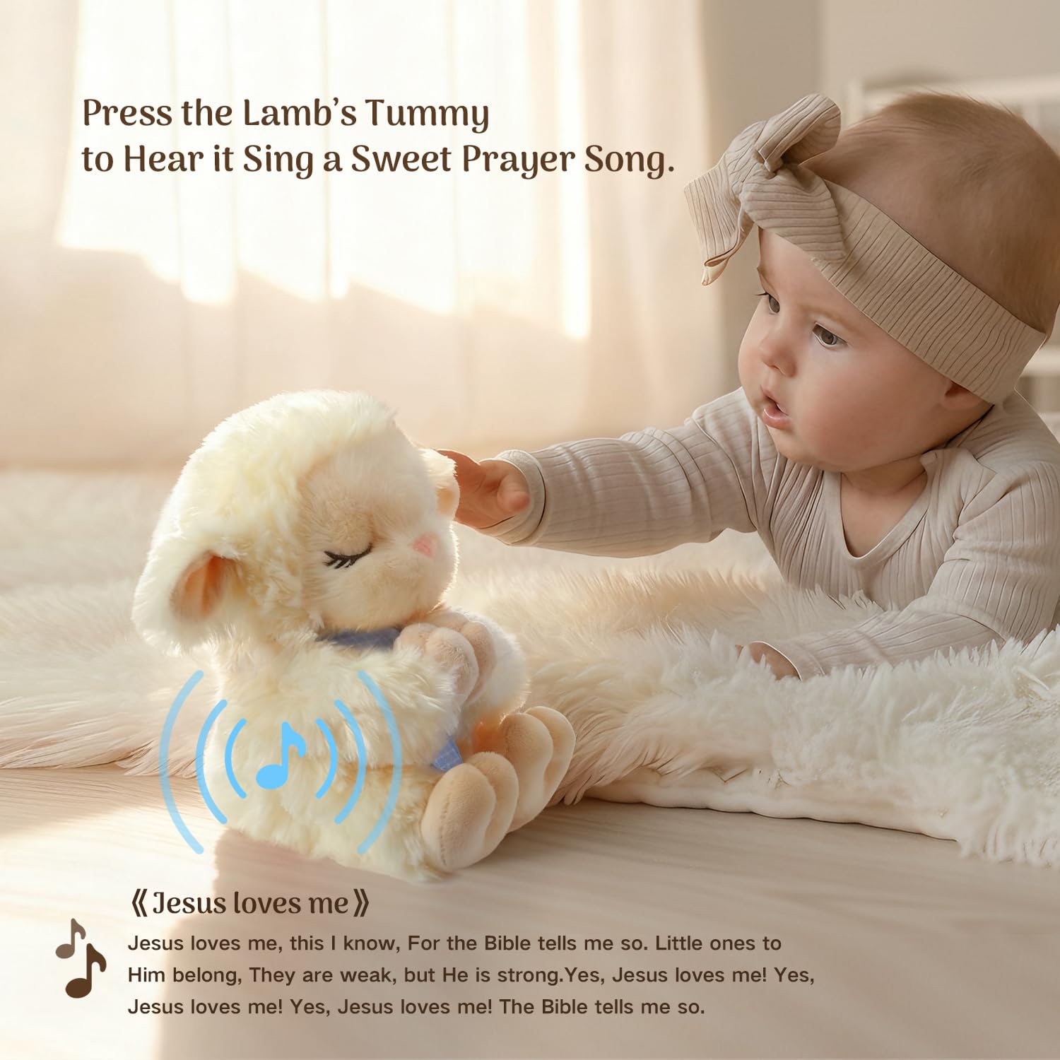 MyMateZoe Baptism Gifts for Boys, Catholic Christening, Baby Dedication & Baptismal Gift Set for Baby Boys & Kids, with 9" Musical Praying Lamb Plush Toy & God's Little Blessing Book in Keepsake Box