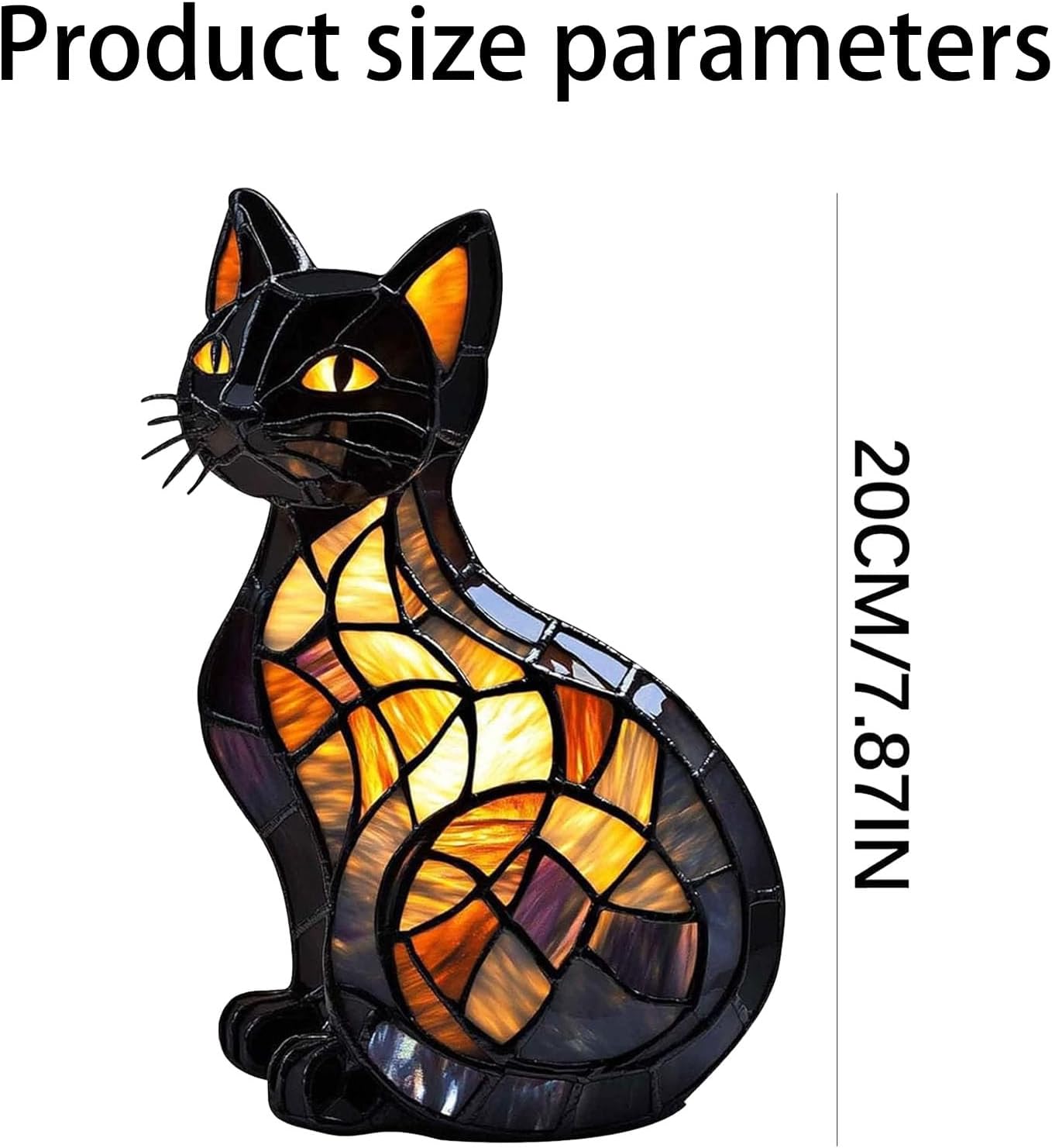 Cat Lamp, Stained Glass Cat Lamp, Black Cat Table Lamp, Decorative Resin LED Night Light for Cat Lovers, Cats Shaped Decorative Accent Lamps, Gift for Pet Lovers (#A)