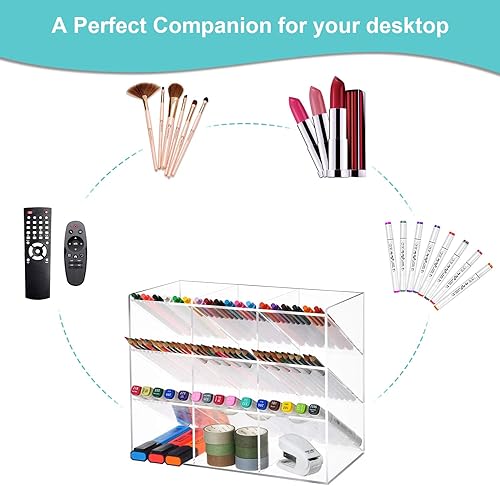 Miniatura 3 de Marbrasse Organizador de bolígrafos transparente, organizador de escritorio de acrílico con 12 compartimentos, soporte para bolígrafos para