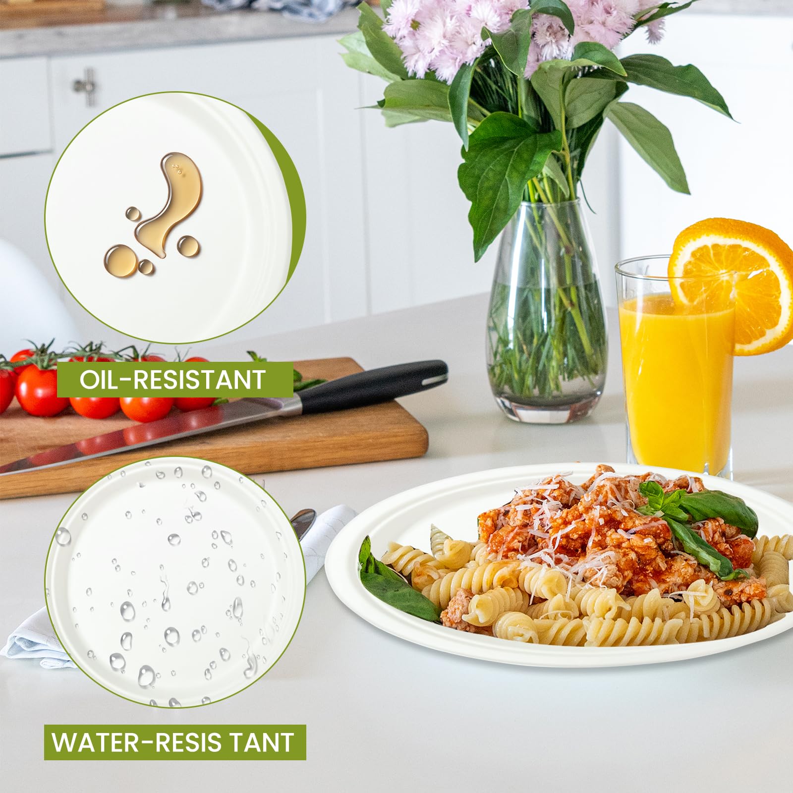 200 piatti di carta, 22,9 cm, biodegradabili e compostabili, ecologici, resistenti, riciclabili, perfetti per pic-nic, barbecue