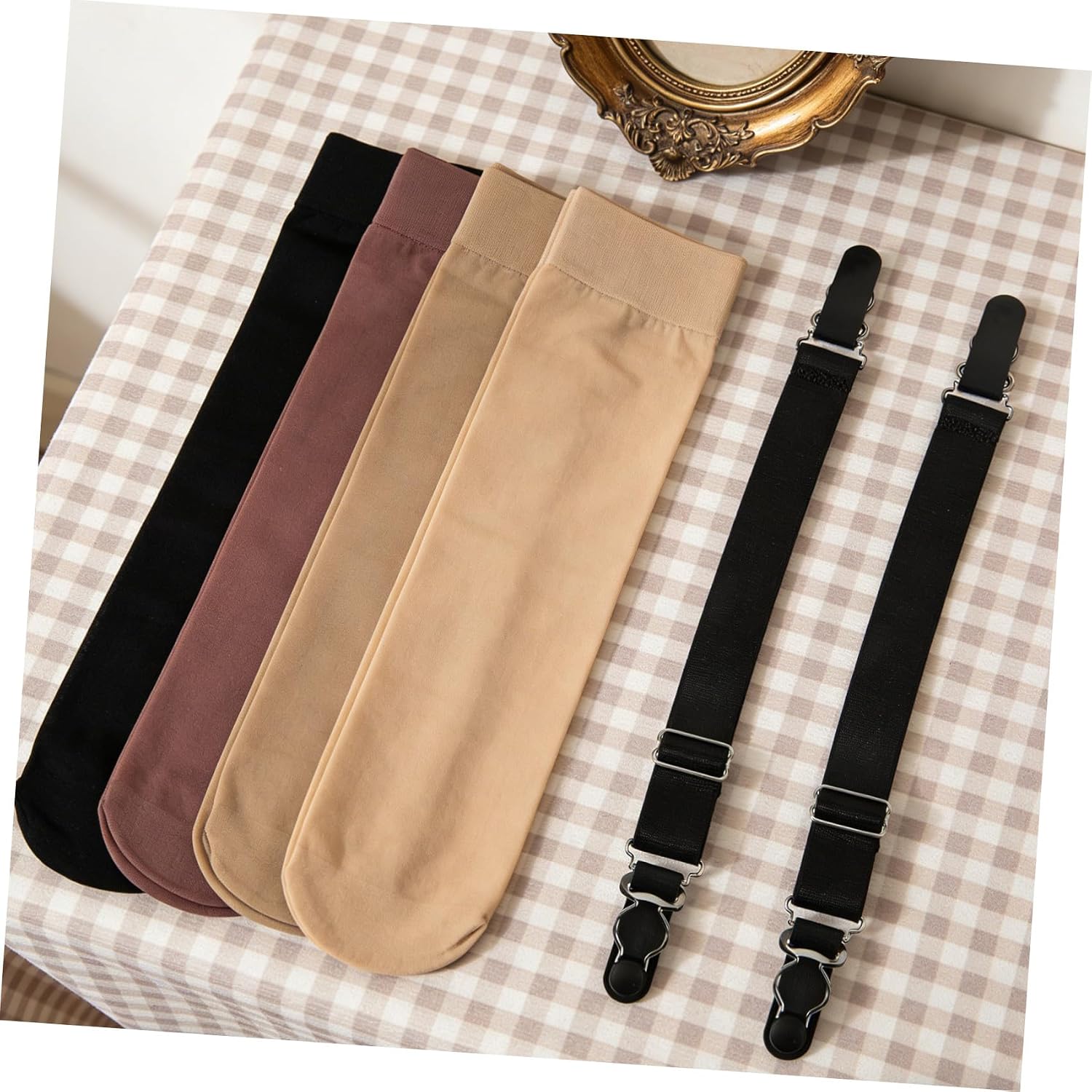 Ipetboom Adjustable Anti-slip Leg Garter Belts with Metal Clips, Elastic Suspender Straps for Women, 2 Pairs Black Stockings Garters for Thigh High Socks