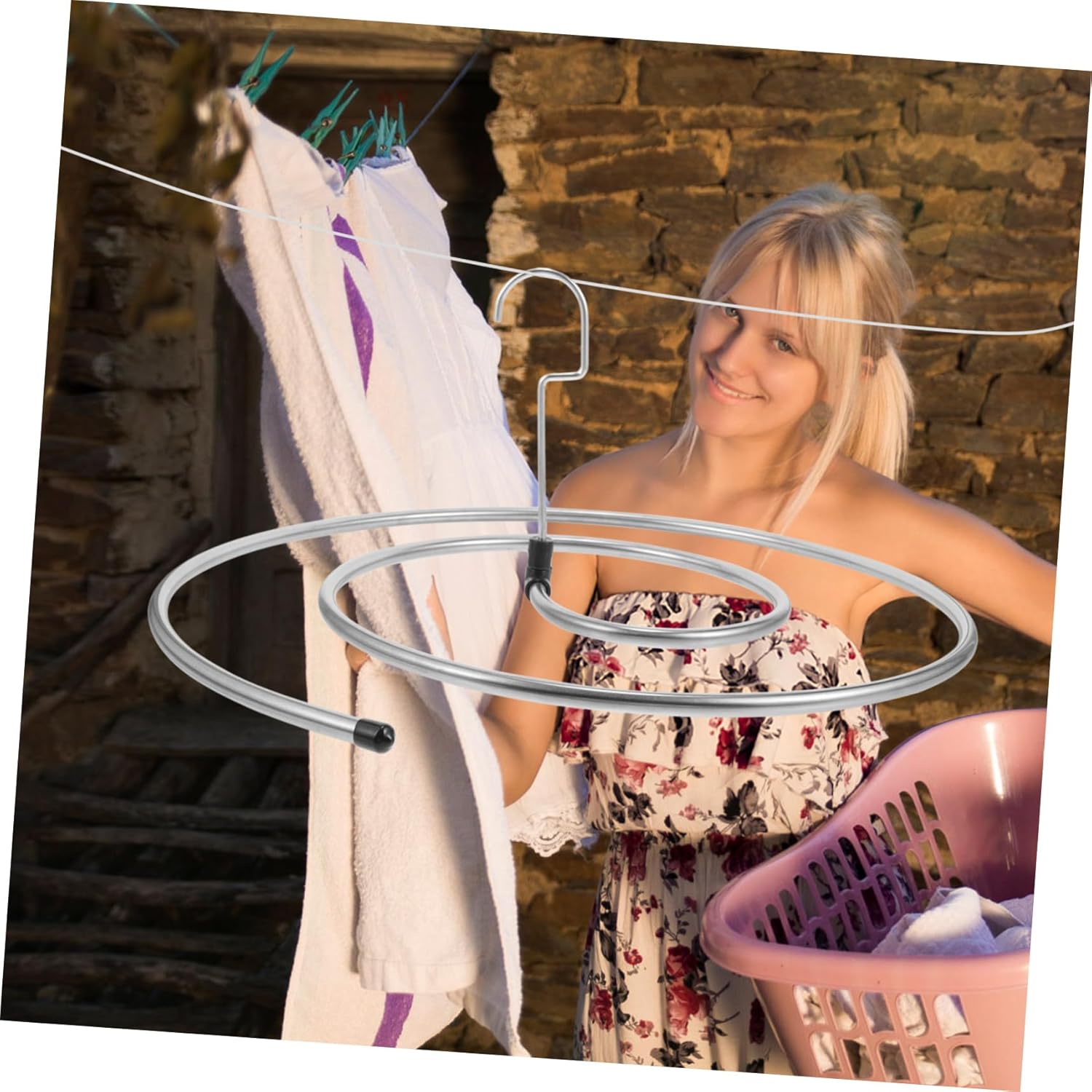 Wakauto 2Pcs Spiral Laundry Drying Rack Hangers for Bed and Towels Windproof Thickened Stainless Steel Spiral Design Space Saving Multi Functional Laundry Drying Stand for Blankets and