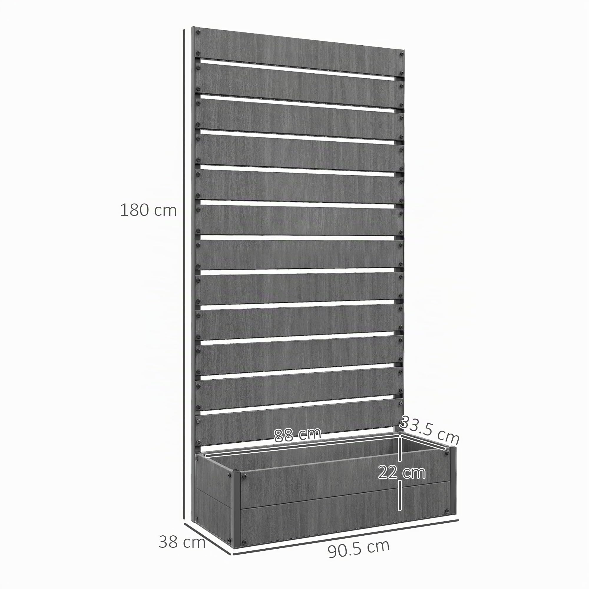 Outsunny Jardinière de jardin avec treillis pour plantes grimpantes, vignes, fleurs, plate-bande surélevée autoportante pour jardin, extérieur, terrasse, jardinière avec espace de drainage, gris foncé