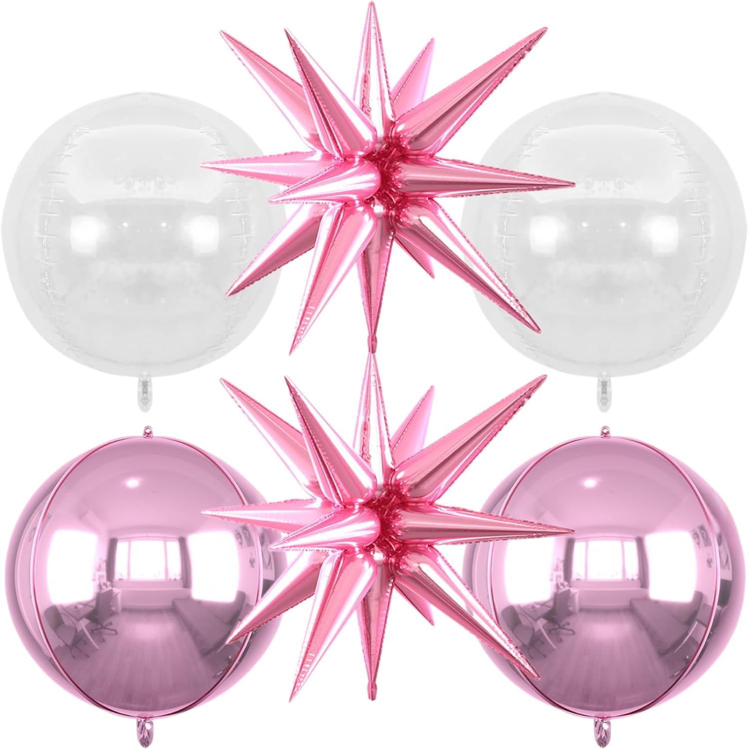 6pcs 22 inch Pink Star Balloons and 4D Large Foil Balloons, Pink Star Balloon Transparent 4D Foil Aluminum Balloon For Birthday Baby Shower Party Wedding Graduation Bridal Shower Valentine's Day Decor
