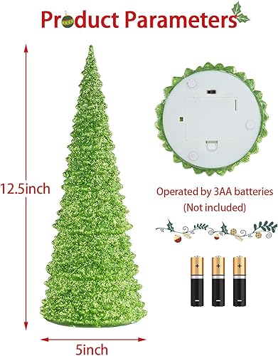 Miniatura 2 de Bdor Árbol de Navidad iluminado, decoración de mesa Arcilico, árbol de Navidad, funciona con pilas, decoración de centro de mesa verde para