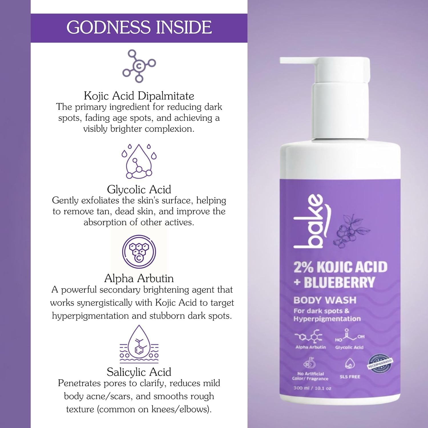 BAKE 2% Kojic Acid Body Wash for Pigmentation & Tan Removal with Glycolic Acid & Alpha Arbutin | For Dark Knees & Elbows | Dark Spots & Sun Damage | 250ml - Image 6