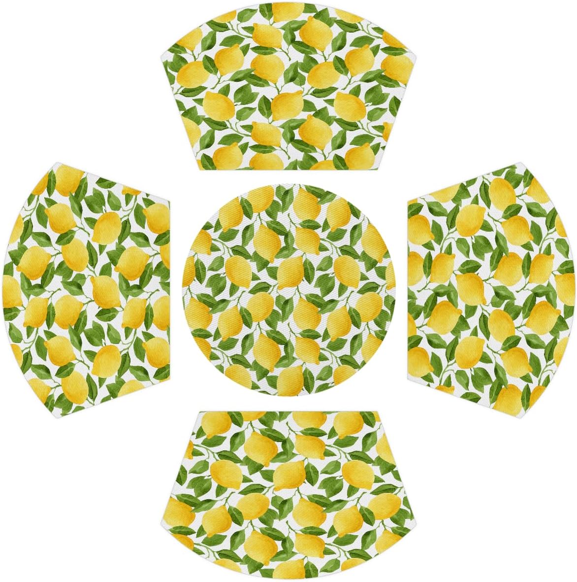PVC Placemats for Round Table Set of 4 with Round Centerpiece Mat Lemon Fruit Leaves Wedge Table Mats Washable Heat Resistant Dining Table Mat for Kitchen Holiday Party