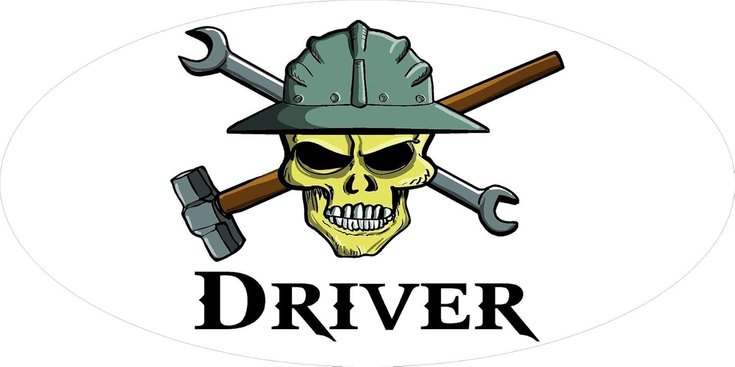 3 - Driver Skull Hard Hat/Helmet Stickers 1 1/2" x 3" H332