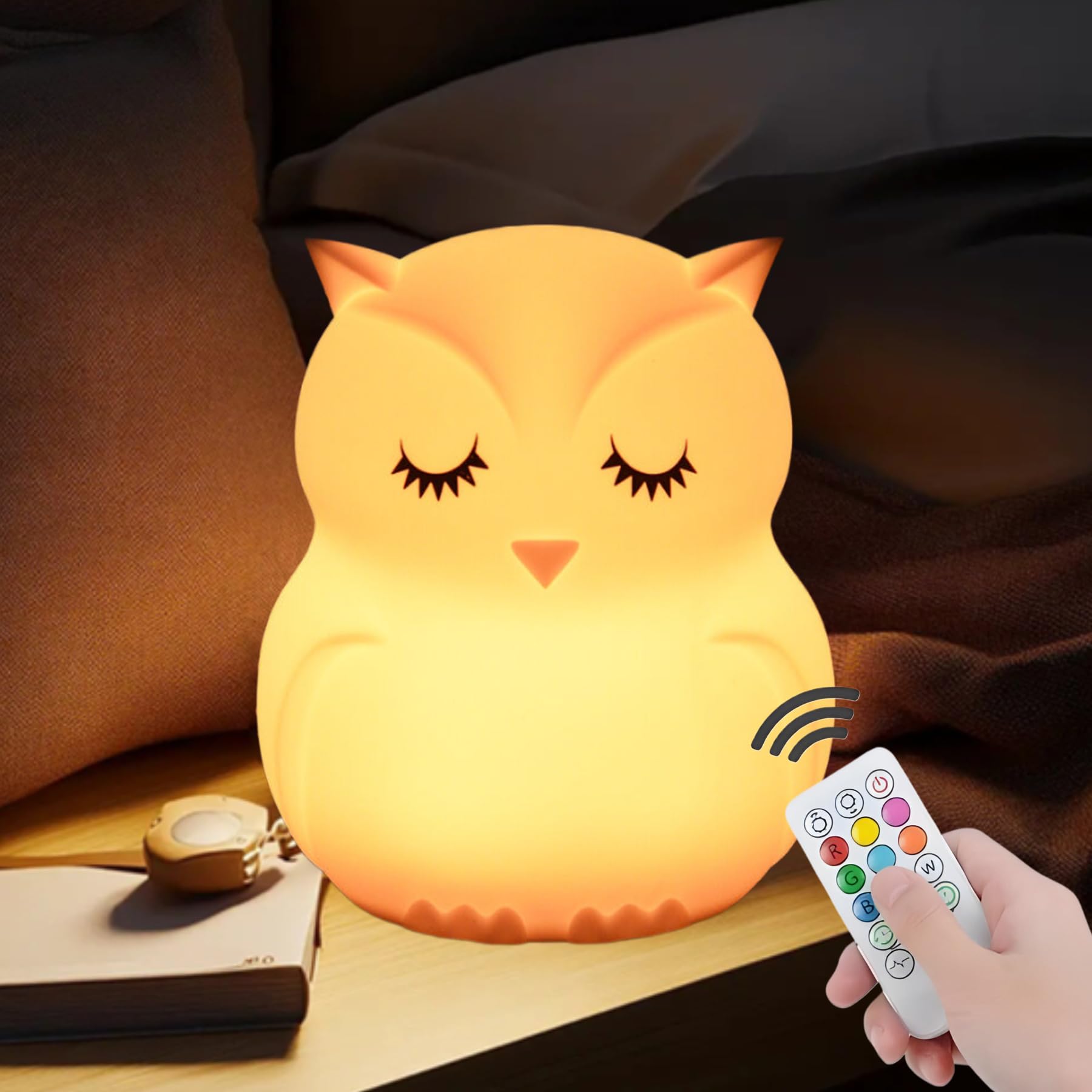 xinjinhju Large Owl Night Lights for Kids Bedside Lamp Children's Room, Animal Sleep Night-Light for Girls and Boys - Changeable Brightness & Color Time Setting, Child Gift Birthday Present - Large