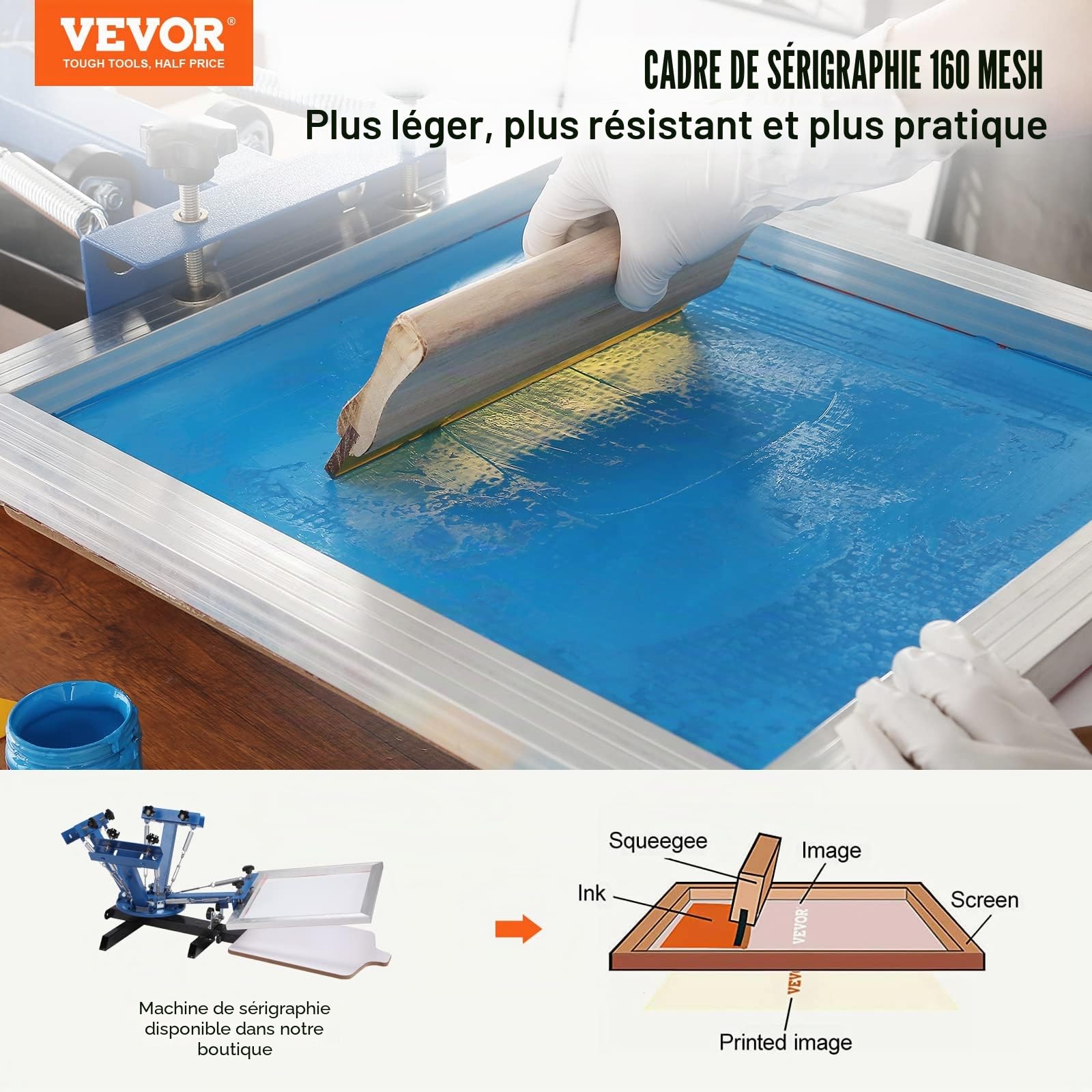 VEVOR Lot de 6 Cadres de Sérigraphie Kit de Sérigraphie Cadre en Aluminium 50,8 x 61 cm avec Maille 160 en Polyester Réutilisable Nettoyage Facile Accessoires de Sérigraphie Tissu Papier Plastique