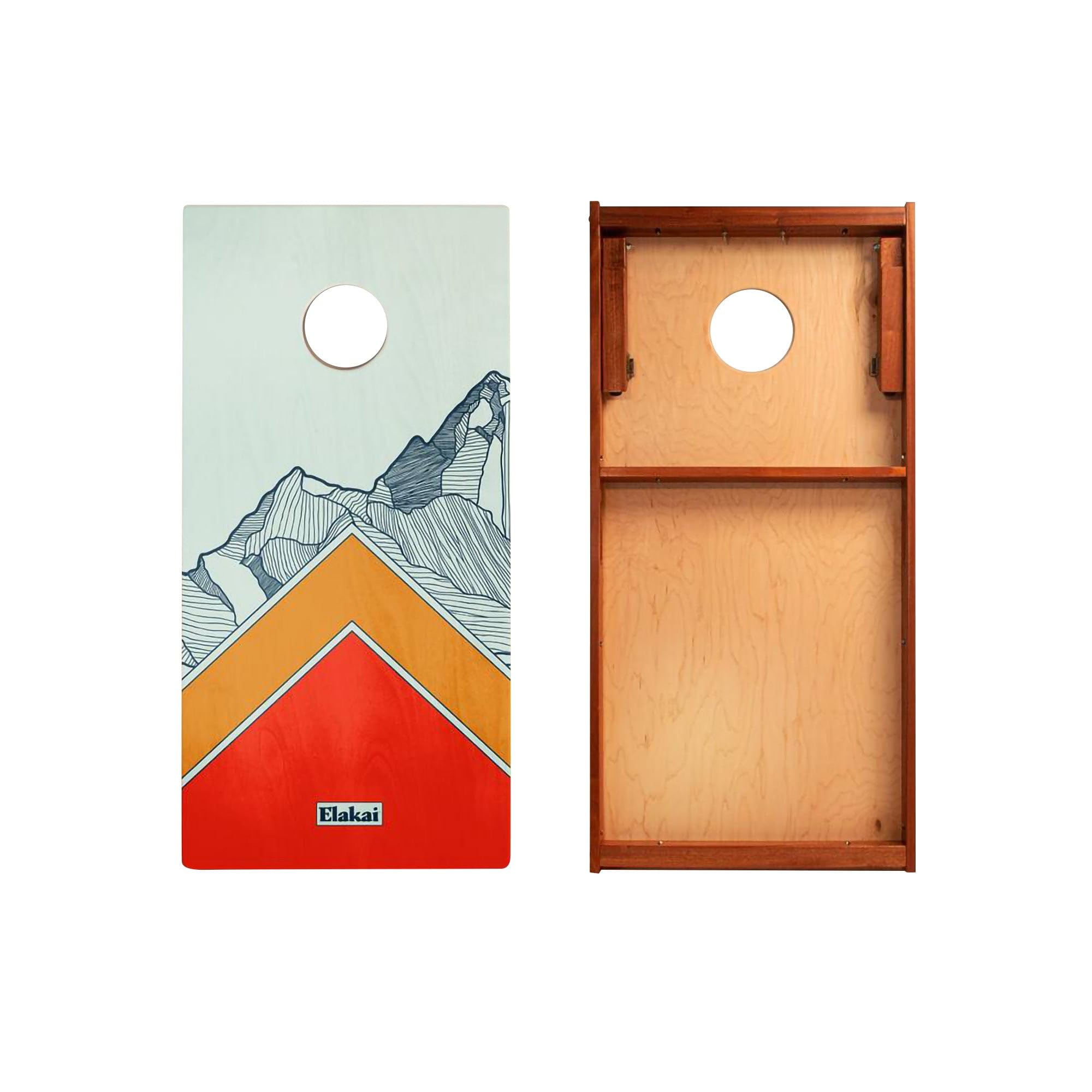 Skip's Garage Mount Elakai Waterproof Cornhole Boards - Includes (2) Boards (Resin Bags) + (1) Carry Case, (2) Hole Lights & (2) Edge Lights
