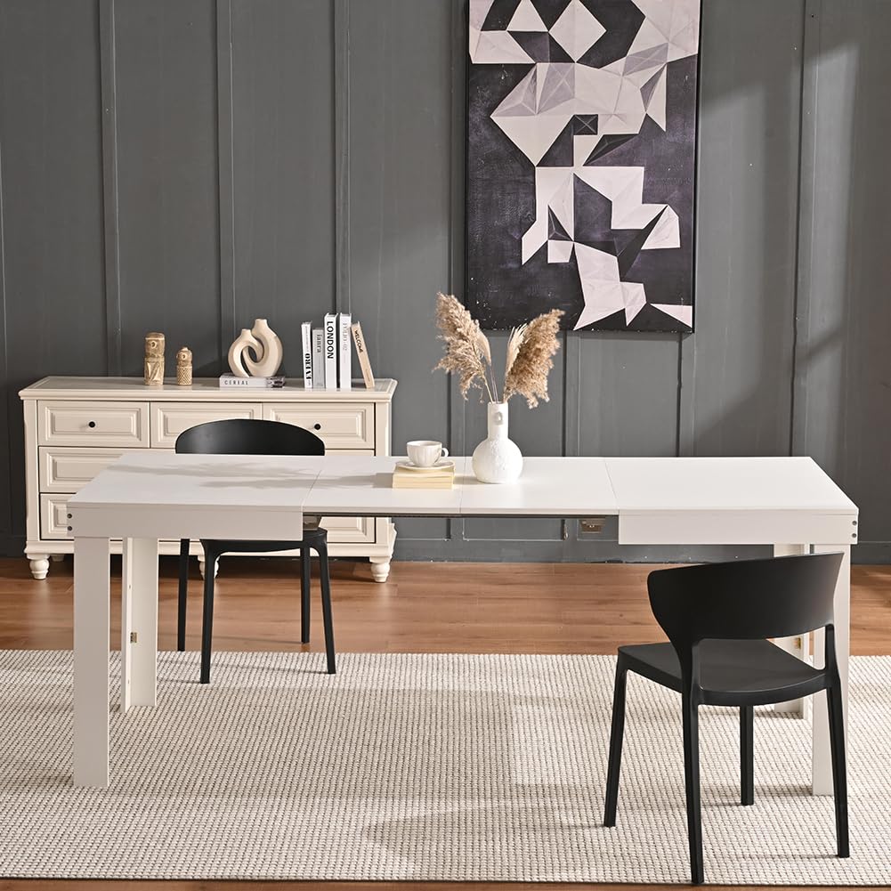 BAKAJI Tavolo Allungabile per Sala da Pranzo e Cucina da 4 a 6 Posti, Tavolo Estensibile con Apertura a Scorrimento da 120 a 200 cm, Design Salvaspazio, Struttura Robusta e Resistente (Bianco)
