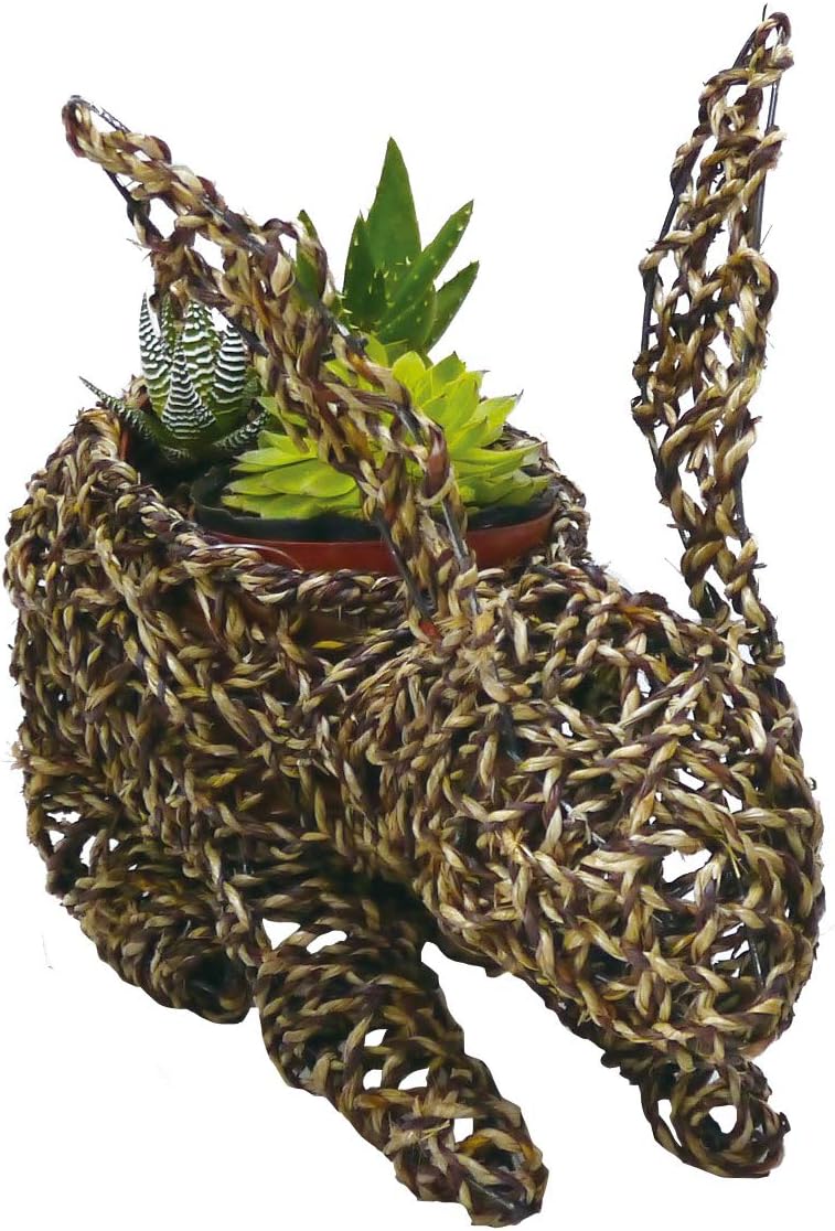 Gardener Select (RA820M Rattan Rope Animal Planter - Decorative Indoor & Outdoor Bunny Shaped Topiary Planter Pot for Gardening (12 Inch)