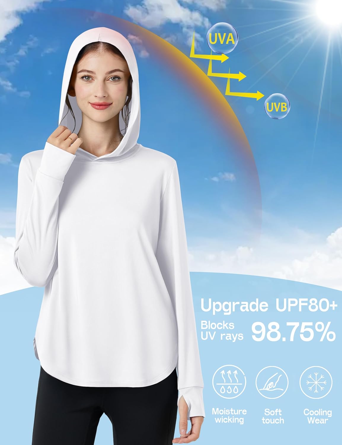 Cavva Womens Sun Protection Hoodies UPF 80+ UV Shirts Long Sleeve Lightweight Hiking Fishing Workout Tops - Image 2