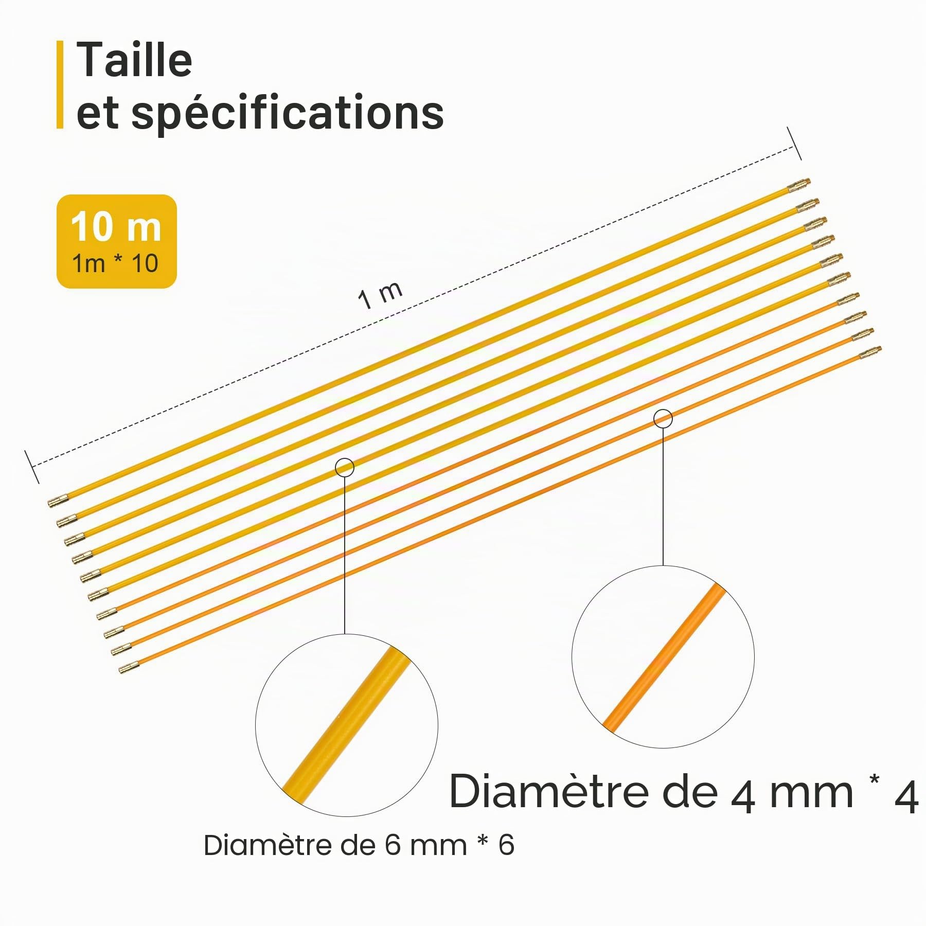 Jeu de baguettes tire-fils 10m avec accessoires,Tire fil électriques 100cm x 10 pièces,Kit d’installation pour câble, Nylon