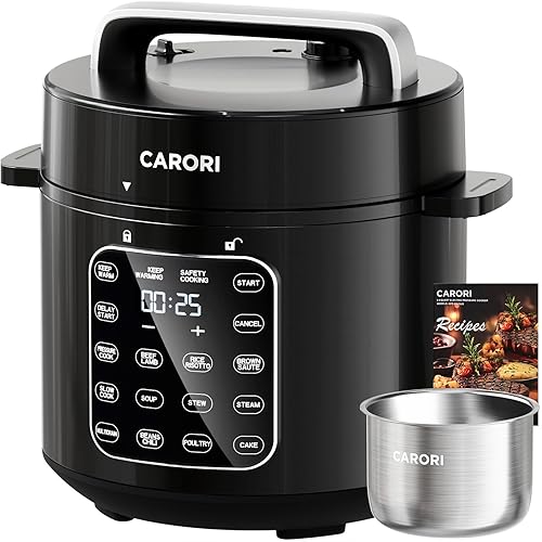 9-in-1 Electric Pressure Cooker 6 Quart Black, Stainless Steel Pot, 12 Preset Functions with Touchscreen, Safe Steam Release, Stew, Slow Cook, Rice, Sauté, Warmer