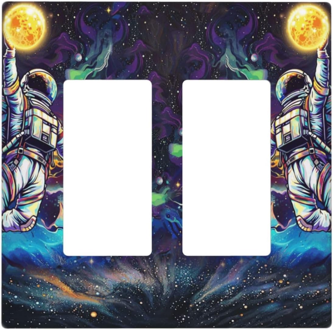 Decorative Outlet Covers Astronaut in Vibrant Outer Space Sun 2 Gang Light Switch Cover Plate Double Rocker Wall Plates for Electrical Outlets Switch Plate Covers for Bedroom Home Decor