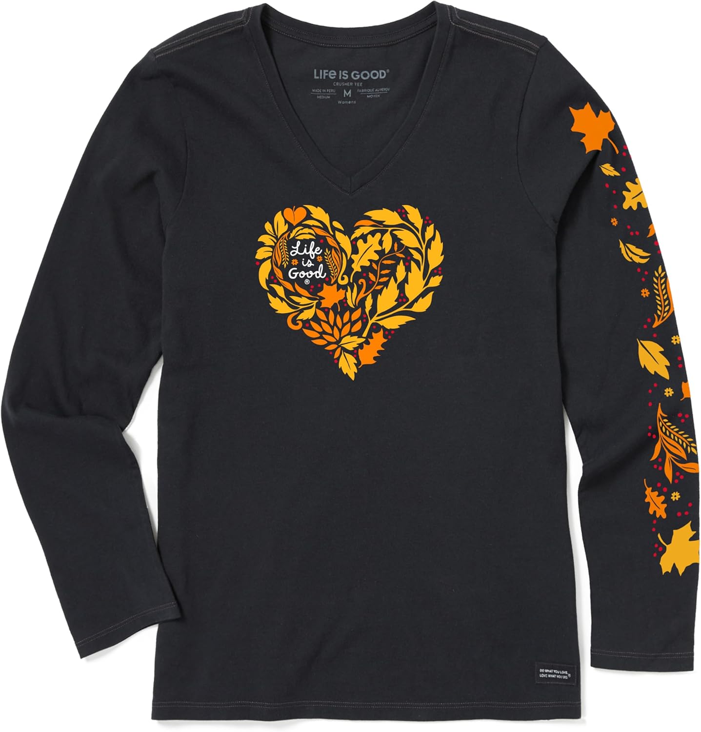 Life is Good Women's Crusher Tee Shirt, Long Sleeve Cotton Graphic T-Shirts, Fall Leafy Heart
