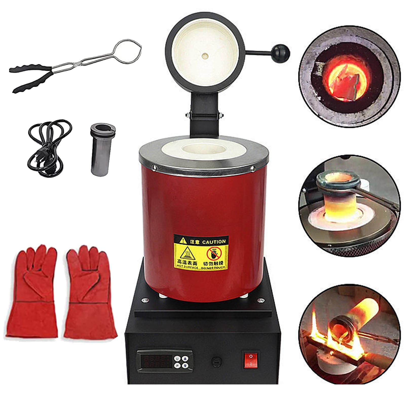 Electric Melting Furnace Wiht Tool Set, Cnc Display Gold Melting Furnace 1150℃ /2102 ℉ Melting Furnace Machine Non-stick Metal Casting Refining Precious Metals Gold Silver Tin Aluminum 2kg