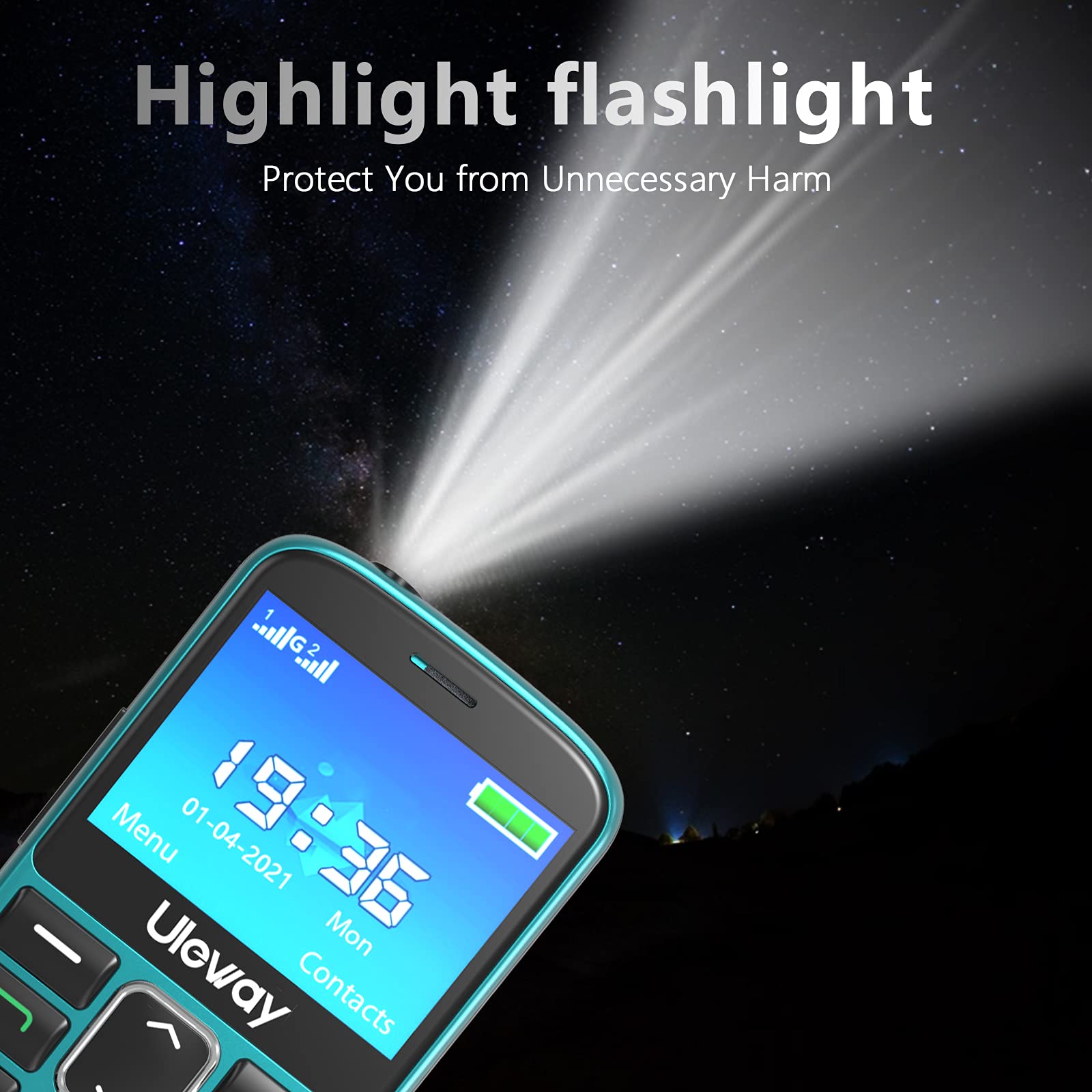 CHAKEYAKE Seniorenhandy mit Großen Tasten und Mobiltelefon Ohne Vertrag,2,4 Zoll LCD|Hörgeräte Kompatibel|SOS-Funktion|Dual SIM Handy |Ladestation|Taschenlampe -Grün
