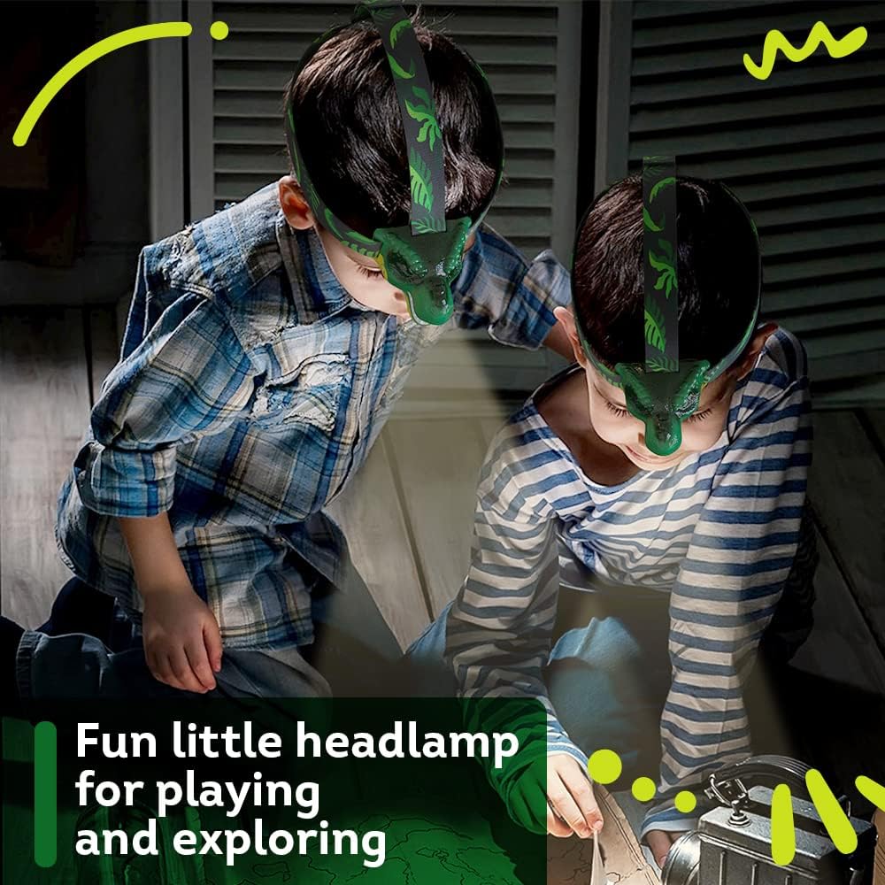 Skywin 2 Pack Dinosaur Headlamps for Kids with Roaring Sound, LED Kids Headlamp, Camping Gear Essentials, Kids Flashlights for Boys and Girls, Ideal Gift for Birthday, Christmas, New Year, Easter
