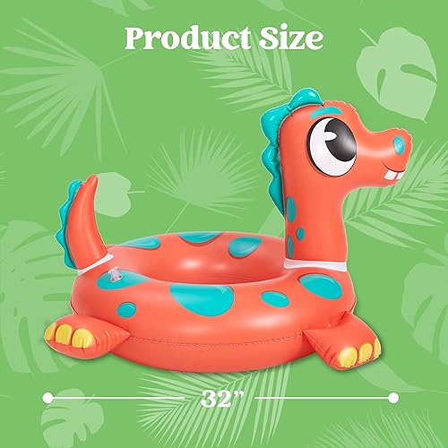 Miniatura 5 de SLOOSH Paquete de 3 flotadores inflables para piscina, dinosaurio, tortuga marina y delfín, anillos de natación para niños pequeños, piscina playa