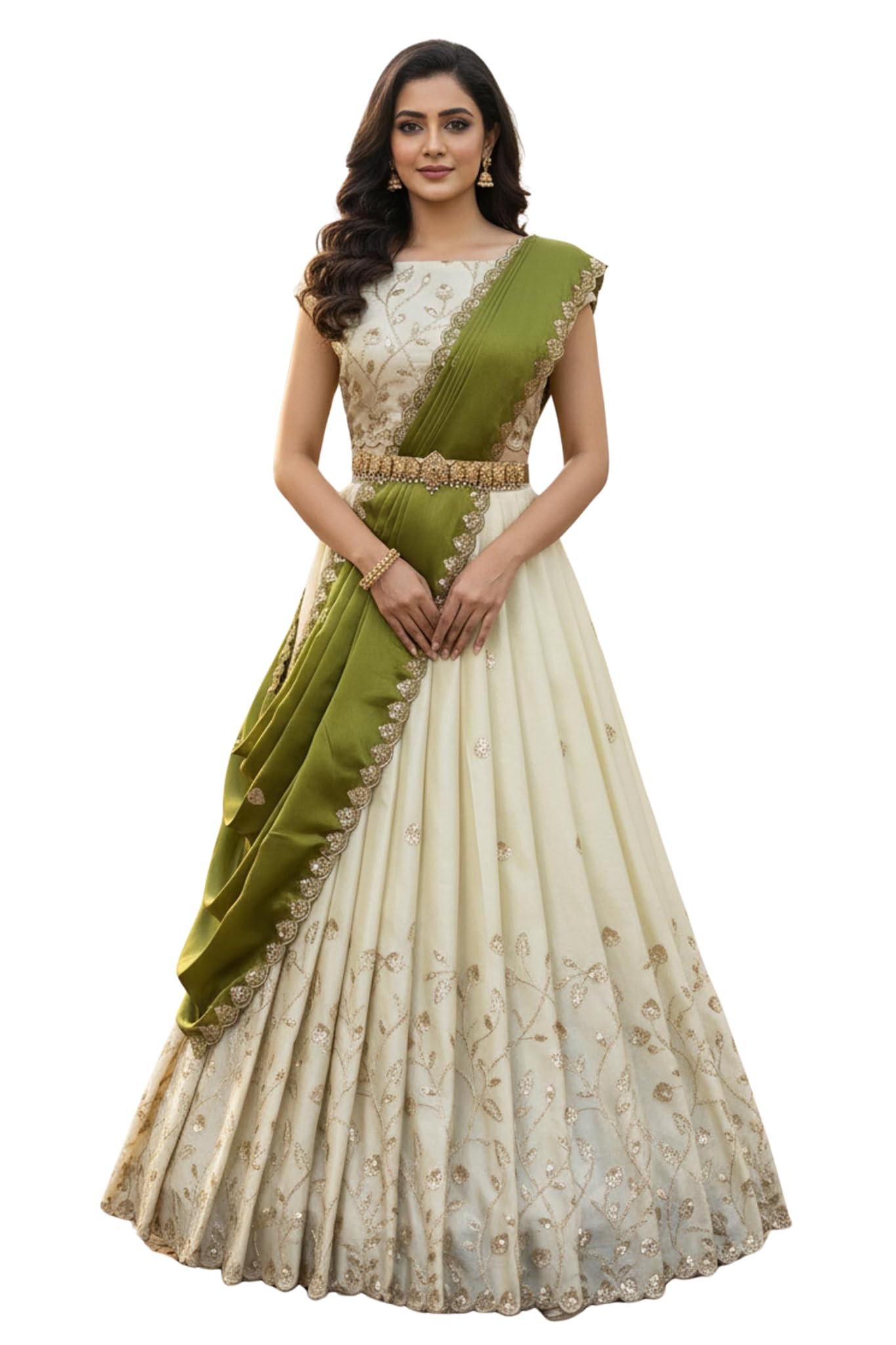 Beautiful South Indian Style Unstitch Shimmer Lehenga Choli Half Saree with Embroidery Blouse for Women | PL203-image-35