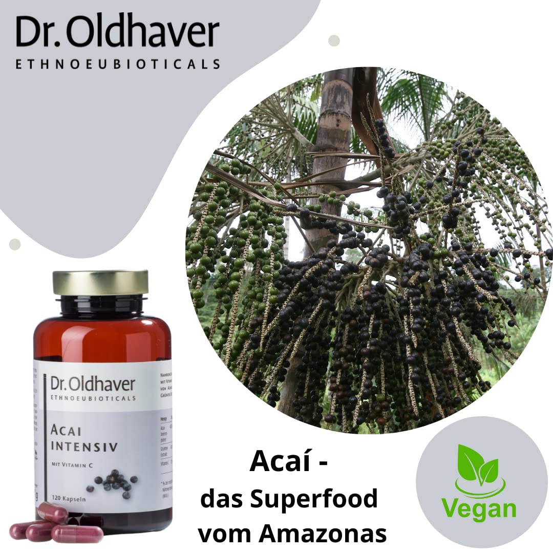 Dr. Oldhaver Acai Intensiv – Acai Beeren Kapseln Hochkonzentriert mit Grüntee Extrakt und Vitamin C (120 Stück), Frei von Gluten und Laktose, für den Energiestoffwechsel