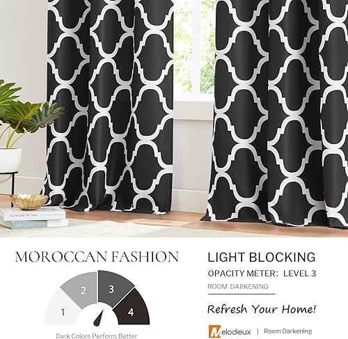 Miniatura 5 de Melodieux - Cortinas opacas estilo marroquí con aislamiento térmico y ojales para oscurecer sala de estar, 2 paneles.