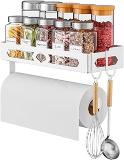 Especiaria com suporte para rolos de cozinha, especiarias parede, organizador especiarias cozinha, organizador cozinha b...