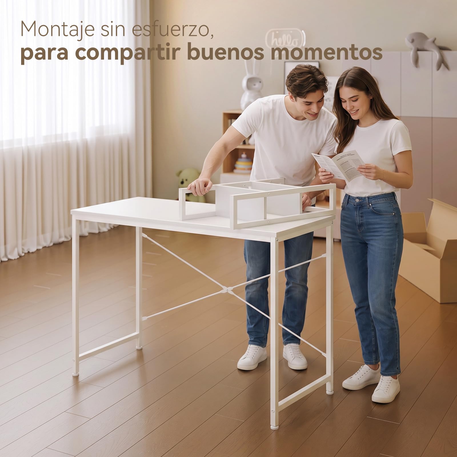 Coleshome Escritorio con Estantería, 100x40, Blanco | Mesa Ordenador, Pequeño Escritorio con Estante Mesa Oficina para Oficina, Estudio y Dormitorio