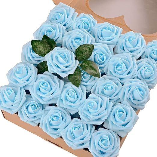 Breeze Talk Artificial Flowers Light Blue Roses 25pcs