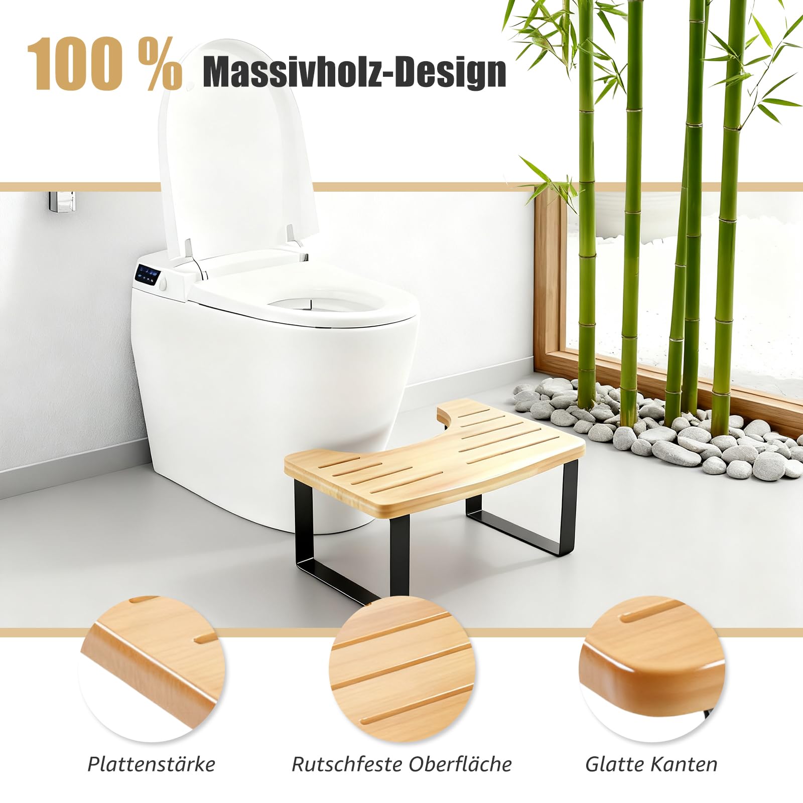 SgaSgabello per WC in legno per adulti, Alza Piedi Antiscivolo per Adulti in Stile Legno Naturale per una Posizione Accovacciata, Antiscivolo Allevia la Stitichezza, 39,97 x 19,98 x 17,01 cm
