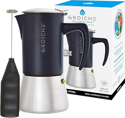 GROSCHE Milano Steel  10 tazas de café expreso  Máquina de café expreso para estufa olla moka de acero inoxidable para Greca  Máquina de café
