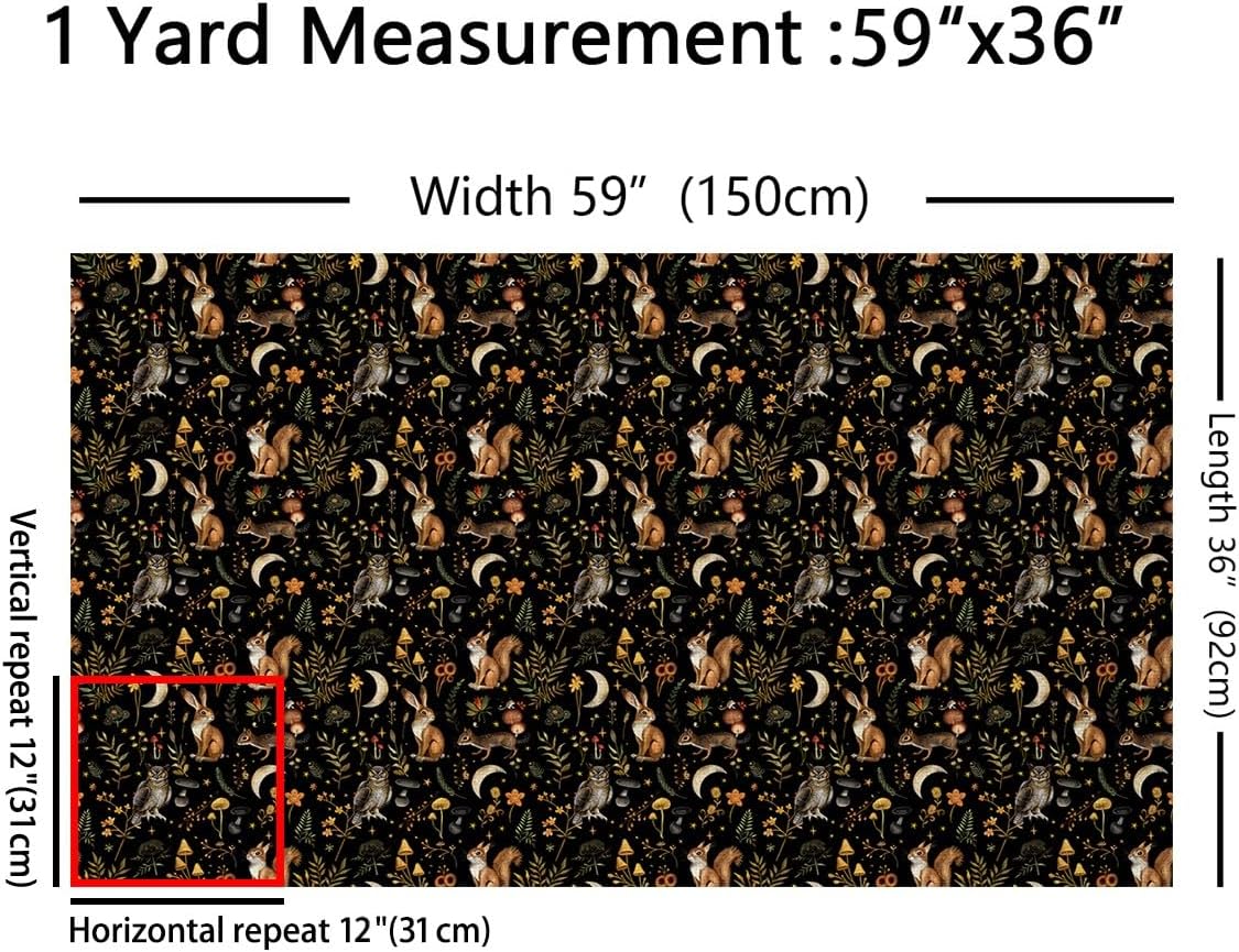 Feelyou Boho Mushroom Upholstery Fabric for Chairs 5 Yard Cute Owl Squirrel Fabric by The Yard Kids Botanical Floral Waterproof Outdoor Fabric for Chairs Animlas Reupholstery Fabric Decor