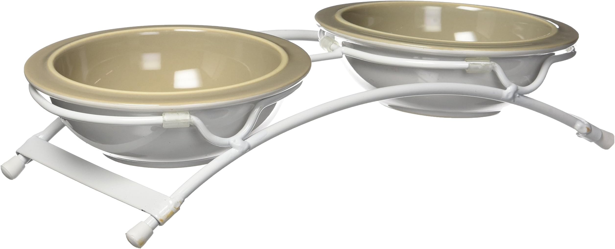 PetRageous 44343 Toftees Paws Diner with Two 1-Cup Dishwasher-Safe Bowl Capacity 10.75-Inch Length 2.25-Inch Tall for Extra Small and Small Dogs and Cats, White Diner with Taupe Bowl, Brown