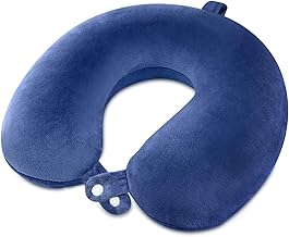 Travel Neck Pillow, Memory Foam Neck Support Cushion, Orthopedic Cervical Pillow, Soft Memory Foam Pillow for Car, Plane and Home Use (Navy Blue)