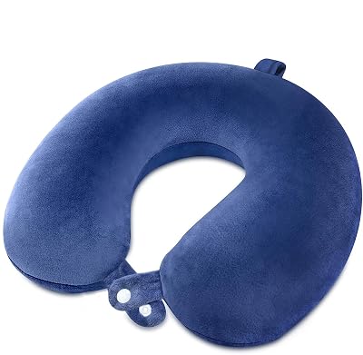 Ichigo Ichie Almohada de Viaje para Cuello, Cojin de Apoyo para el Cuello de Espuma Viscoelástica, Almohada Ortopédica Cervical, Almohada de Espuma Suave con Memoria para uso en Coche, Avión y Hogar (Azul Marino)