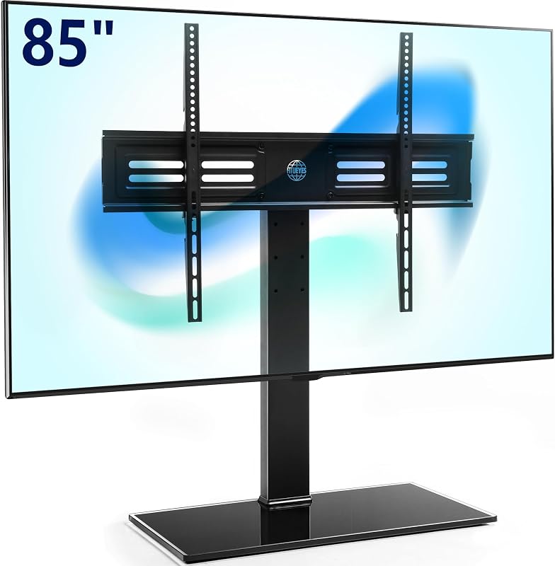 Universal TV Stand with Swivel Mount for 50-85 Inch TV, Black | Tabletop TV Stand with Height Adjustable, Desktop TV Stand with Tempered Glass Base, up to 110 lb for Bedroom Living Room
