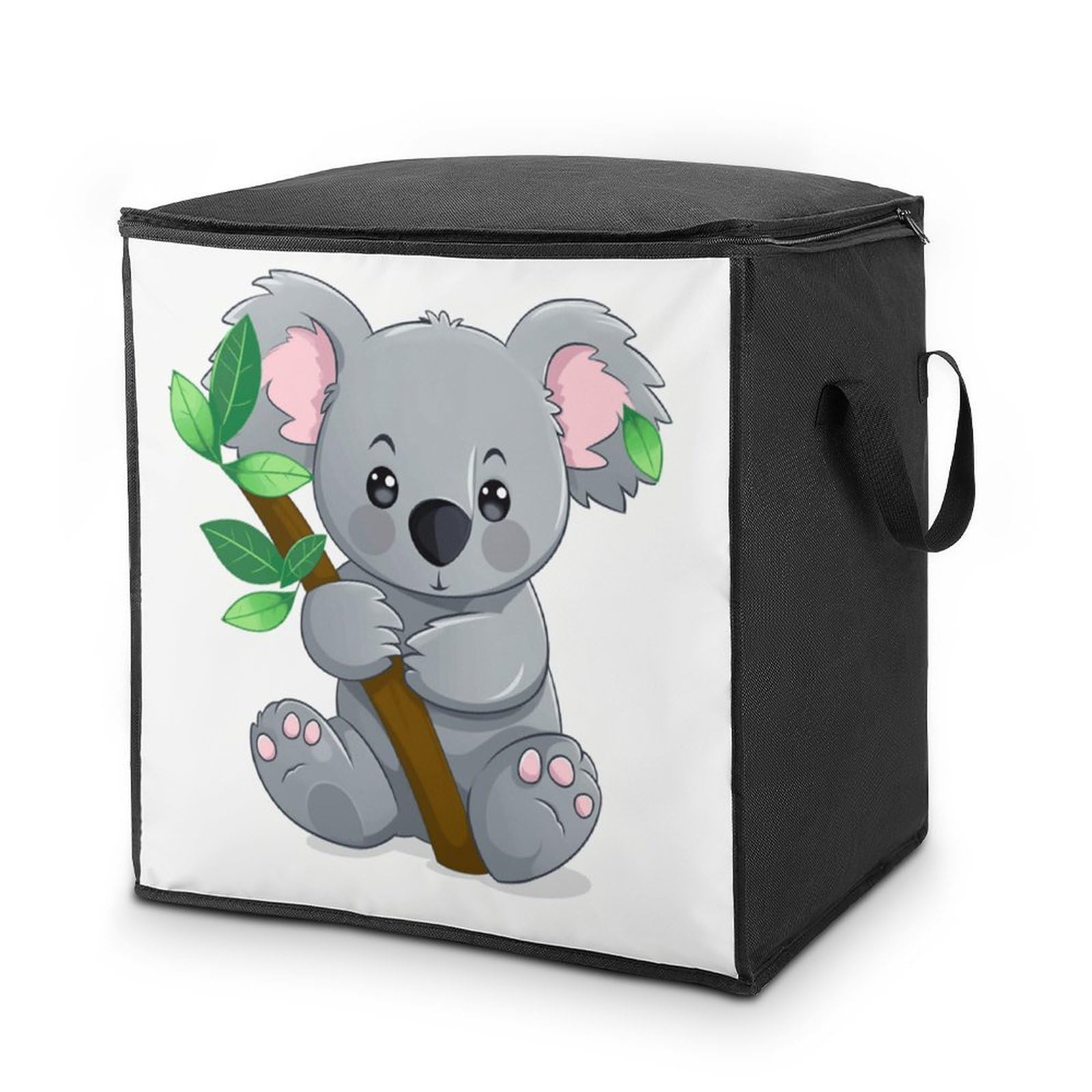 Green Leaf Koala Storage Bag with Zippers And Handle Extra Large Bedding Comforter Storage Bag Foldable Blanket Storage Bags Fabric Moving Bags for Closet Organizer (70L)